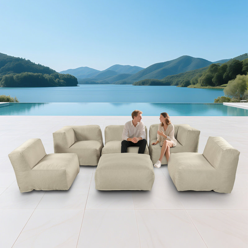 Canapé modulaire d'extérieur 6 pièces pour patio, jardin et piscine, Beige