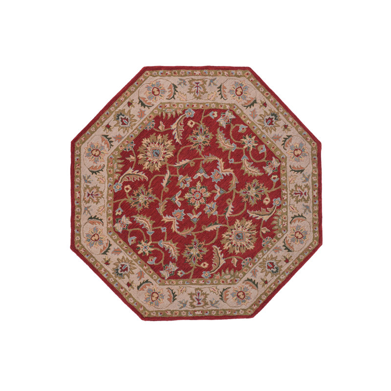 Tapis écologiques en laine touffetée à la main Sanna - octogone, couleur rouge-beige, design moderne contemporain, tapis antidérapants faits à la main épais pour le salon, la chambre à coucher