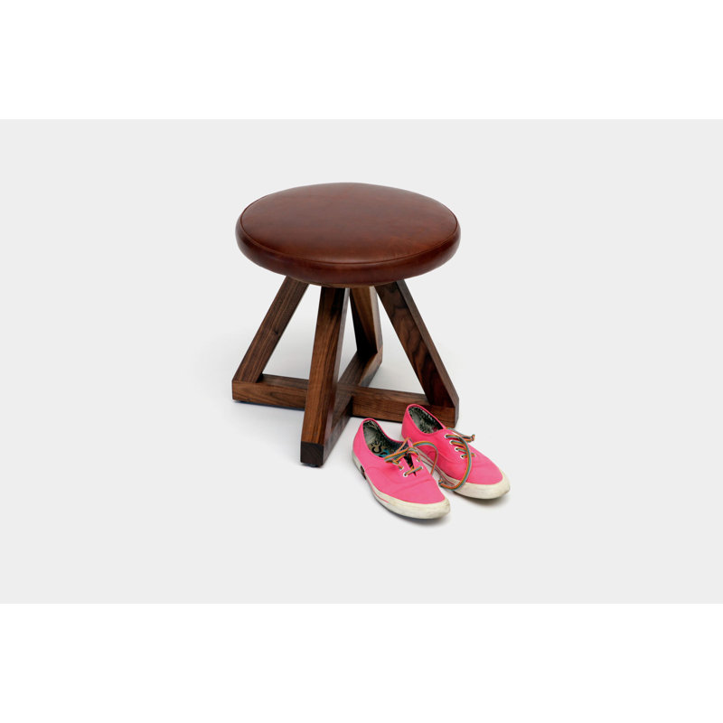 X Leather Accent Stool, Tobacco, Oil-rubbed Walnut