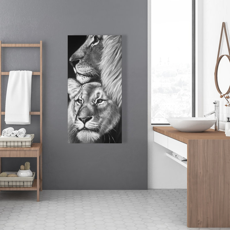 Lion et lionne, toile de chambre noire | Décoration intérieure