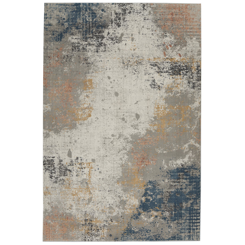 Tapis abstrait gris tissé à la machine, Rectangle 3 pi 11 po x 5 pi 11 po