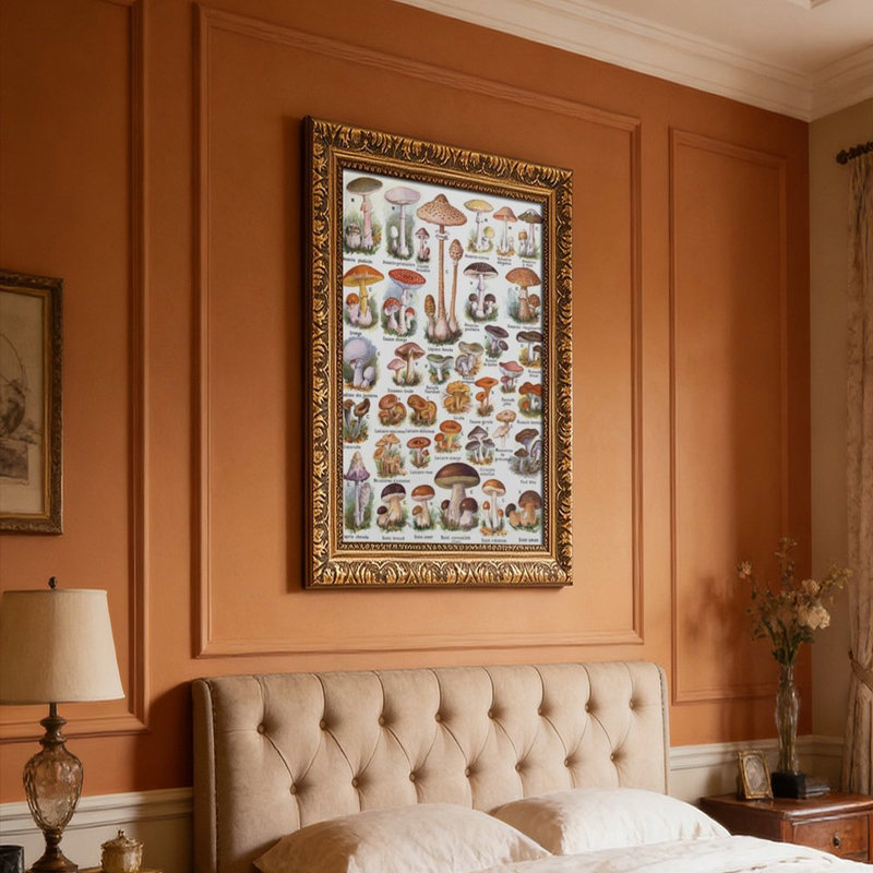 Champignon botanique rétro - cadre décoratif doré pour art., L 24 po x l 36 po