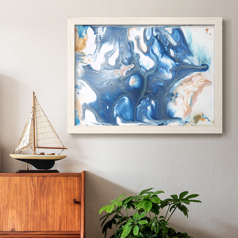 «Dancing Blue II» - Toile tendue avec châssis rustique, Blanc, H 14 po x l 20 po x P 1,5 po
