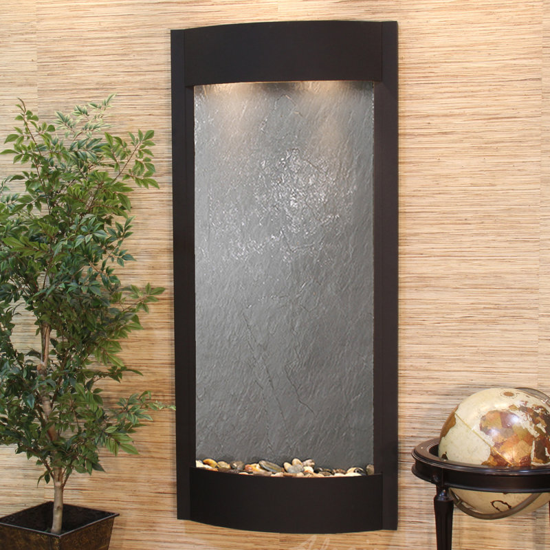 Pacifica Waters Natural Stone Weather Resistant Waterfall Fountain with Light, Black Feather, Antique Bronze
