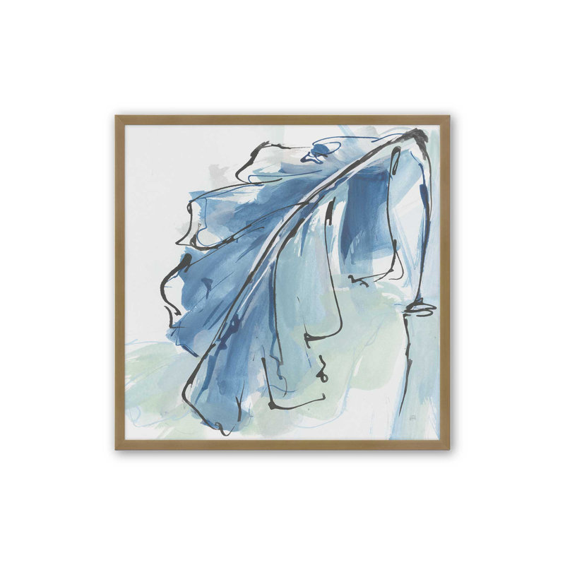 Feuille de bananier azur, reproduction sur toile, H 13,75 po x l 13,75 po, Cadre d'angle ouvert brossé doré
