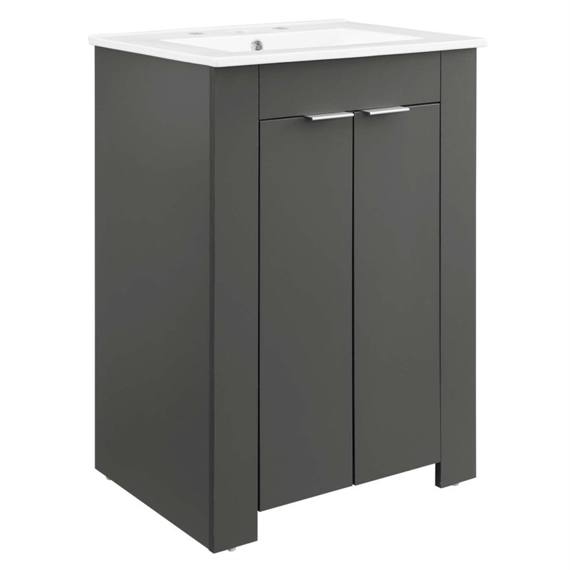 Meuble-lavabo 24 po Maybelle par Modway, gris, Blanc
