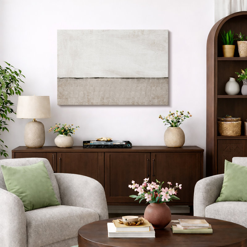 Minimalist "Pastel Beige Tan Abstract Landscape Artwork, Simple Decor Neutral Wall Pictures, Large Framed Canvas Giclee Print Wall Art"