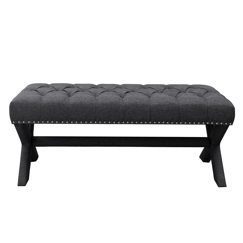 Lovell 45" Upholstered Linen Bench, Dark Gray