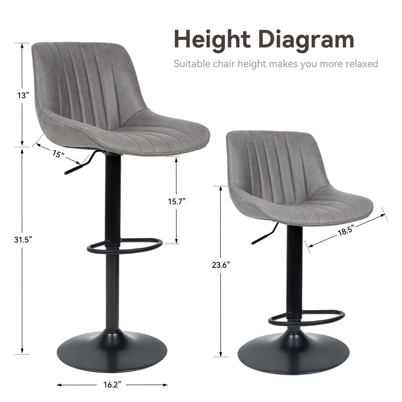 Nalupatio Swivel Upholstered Adjustable Height Counter Stool with Metal Frame, Dark Gray Fabric / Black Frame