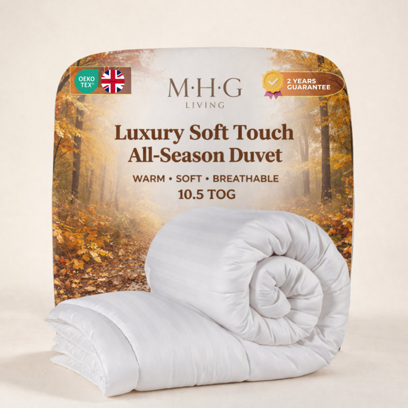 10.5 Tog Duvet & Duvet Pillow Set |Soft Striped Microfibre, Hypoallergenic Hollowfibre Filling, Single Duvet