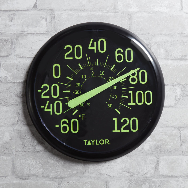 Thermomètre d'intérieur à paroi brillante Taylor, 13,25 po, noir