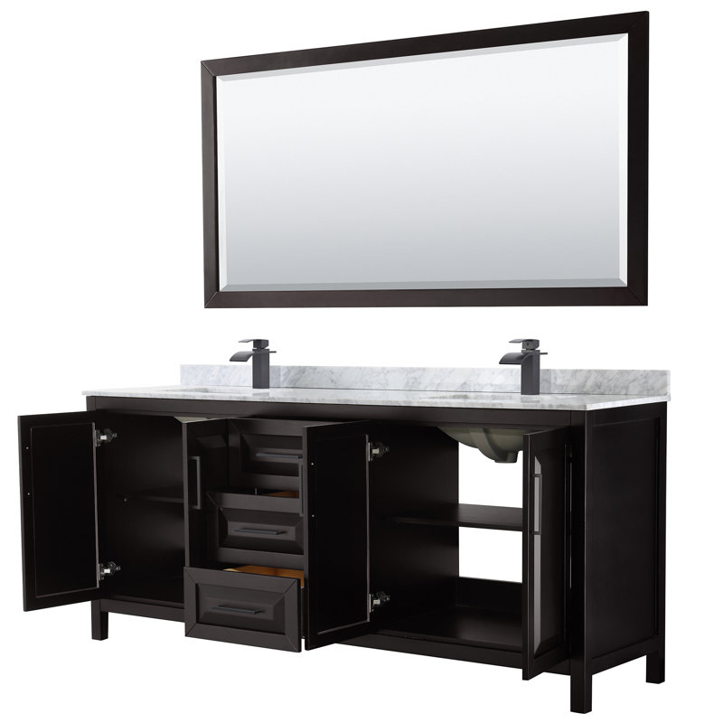 Daria 80'' W Double Vanity, Dark Espresso, Carrara Cultured Marble, Matte Black