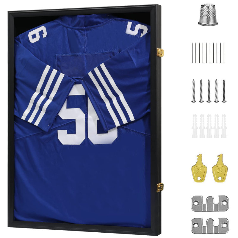 Large Lockable Jersey Shadow Box Display Frame, UV Protection Acrylic Sports Jersey Case for Baseball, Basketball, Football, Soccer, Hockey Uniform Shirts Walnut