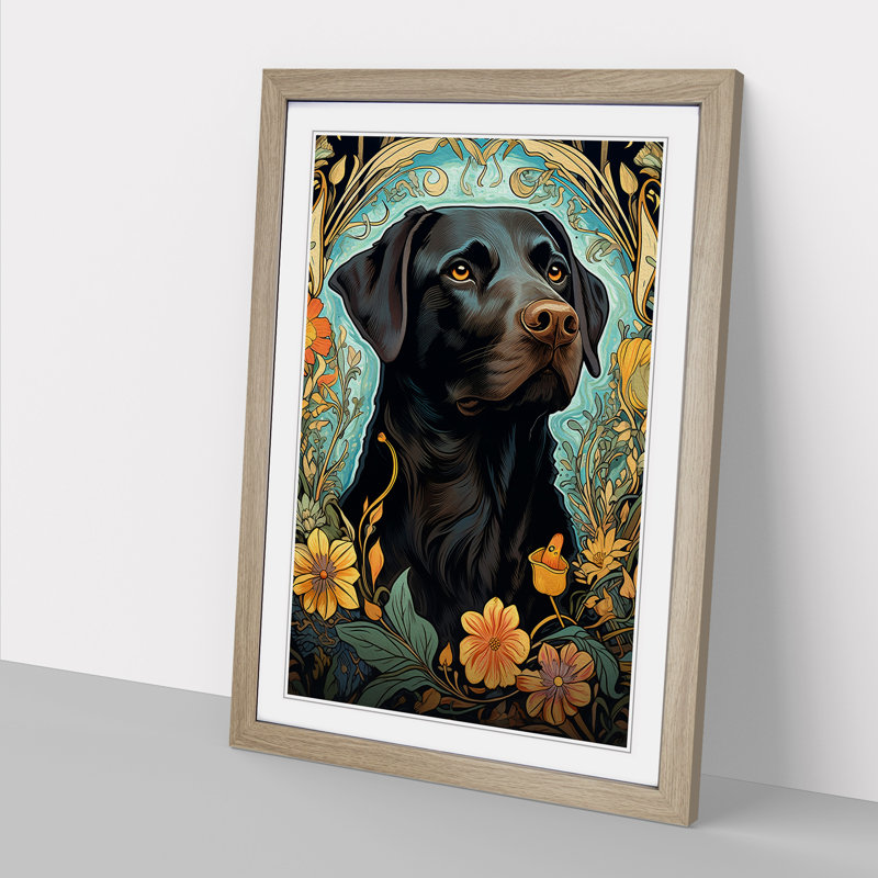Labrador Retriever Nouveau No.2 - Single Picture Frame Print on Wood, Oak Framed, 46cm H x 34cm W