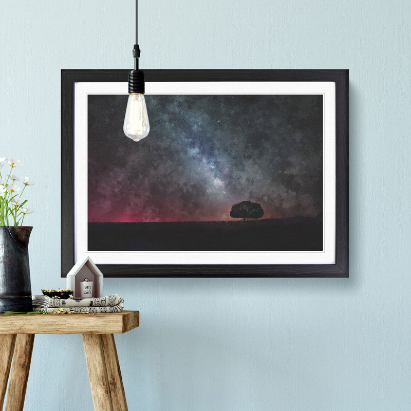 Stars Above a Lone Tree - Picture Frame Graphic Art, 62cm H x 87cm W x 2cm D, Black Framed
