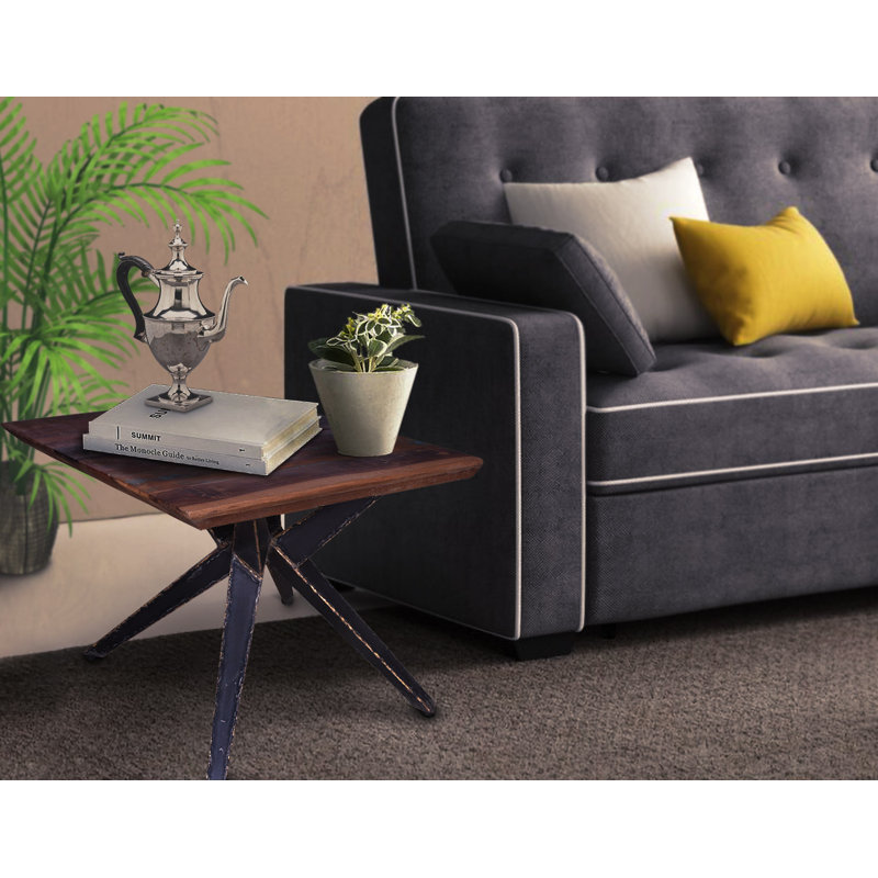 Table de bout Faunia en bois d'acajou récupéré avec base en acier noir 