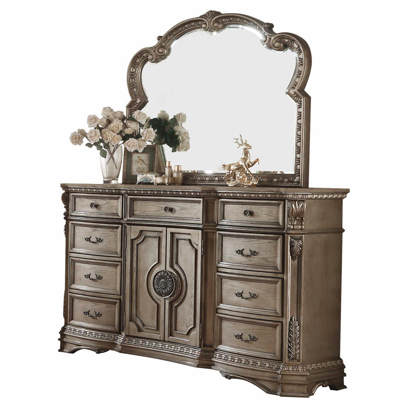  Commode combinée 42 po à neuf tiroirs en bois massif brun 42 po