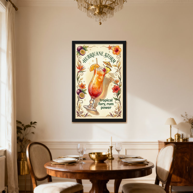 Nourriture et boissons cocktail tropical avec fleurs et fruits, H 30 po x l 20 po, Toile tendue, Ne s’applique pas