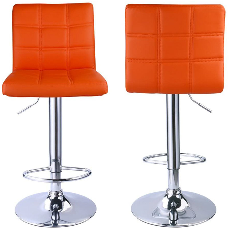 Ludly 32.5" Swivel Upholstered Adjustable Height Counter Stool, Orange, 2