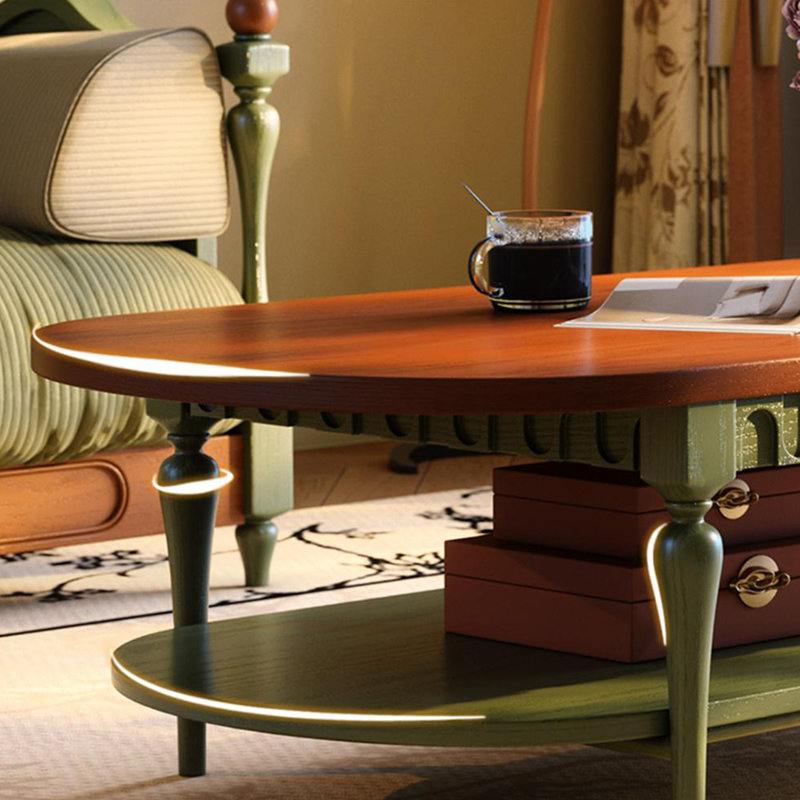 Table basse en frêne massif avec détails en arche