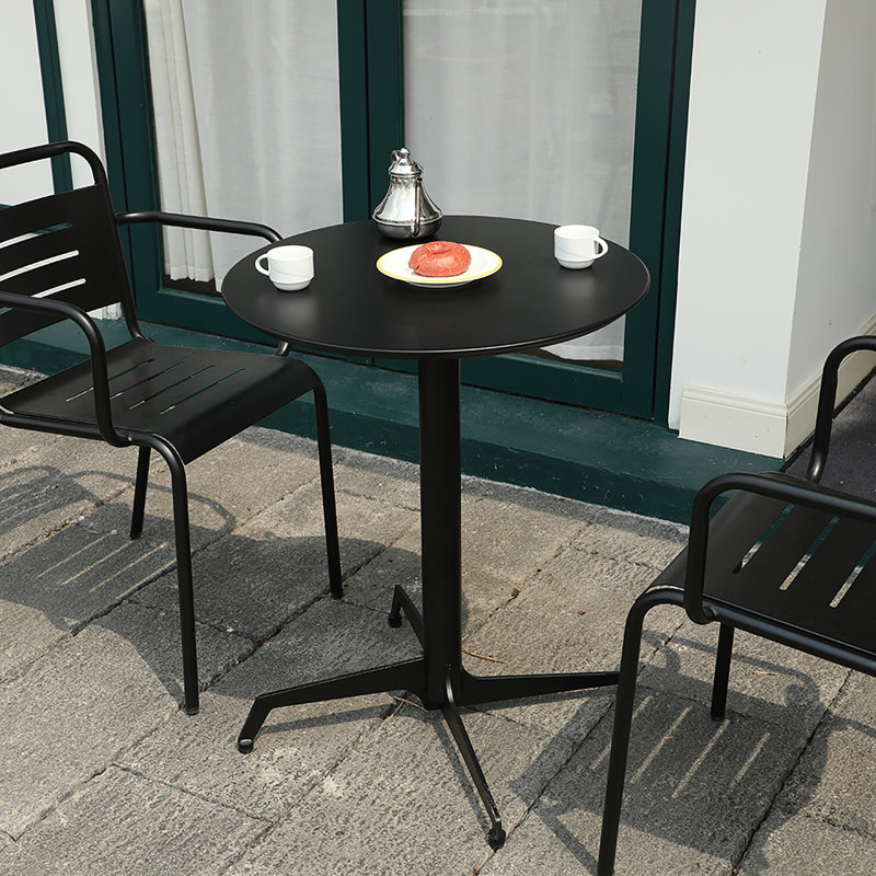 Black Round Folding Table – 23.6"X23.6"X29.5" Indoor & Outdoor Metal Table, Rust-Resistant, Waterproof, Sturdy X-Shaped Design, Easy Fold & Storage