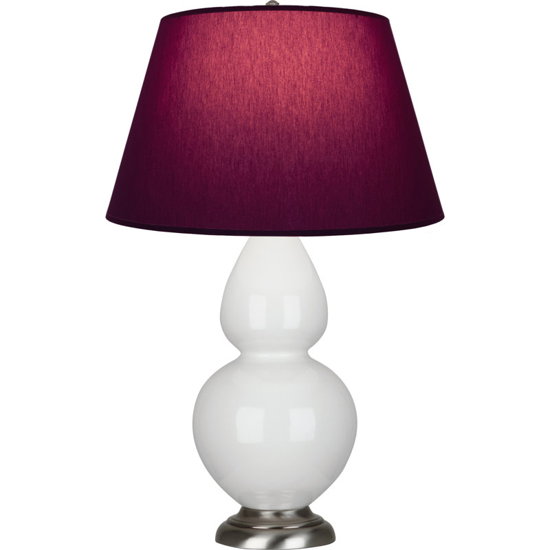 Lampe de table double gourde en céramique, Lys émaillé / argent antique, Thé vert / taupe, Argent argent