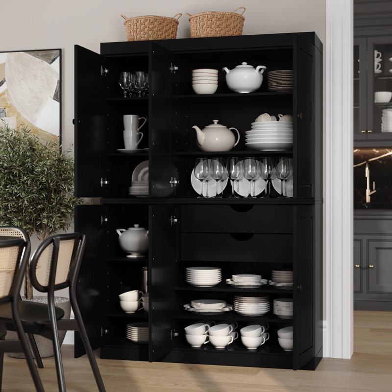 Grande armoire de cuisine 100% en bois massif avec portes et 2 tiroirs Niculae, tablettes réglables, armoire de rangement modulaire, l 48,5 po x H 71,5 po