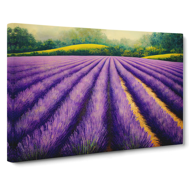 Cheerful Lavender Flower Field - Wrapped Canvas
