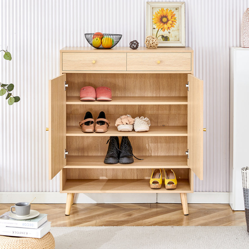 Range-chaussures en bois à quatre couches, Naturel