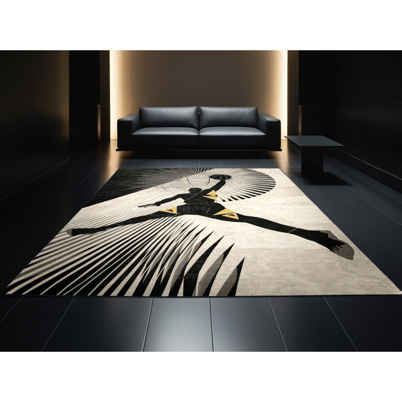 Tapis beige moelleux et éclectique à motif géométrique en peluche Soft, 4x6