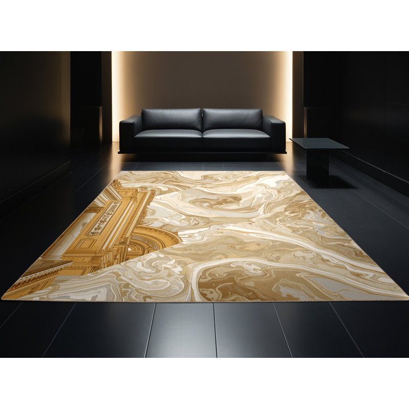 Tapis beige moelleux moelleux moelleux et luxueux en marbre beige Schettbrun Palace, 7x10