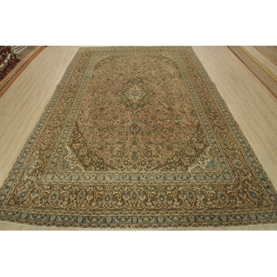 Kashan Rug 9’4” X 12’4” Pink Wool Vintage Distressed Hand-Knotted Carpet