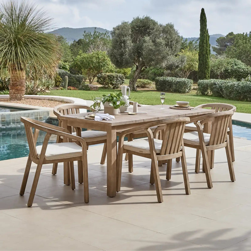 6 - Person Acacia Wood Patio Dining Set with Rectangular Table, Yes