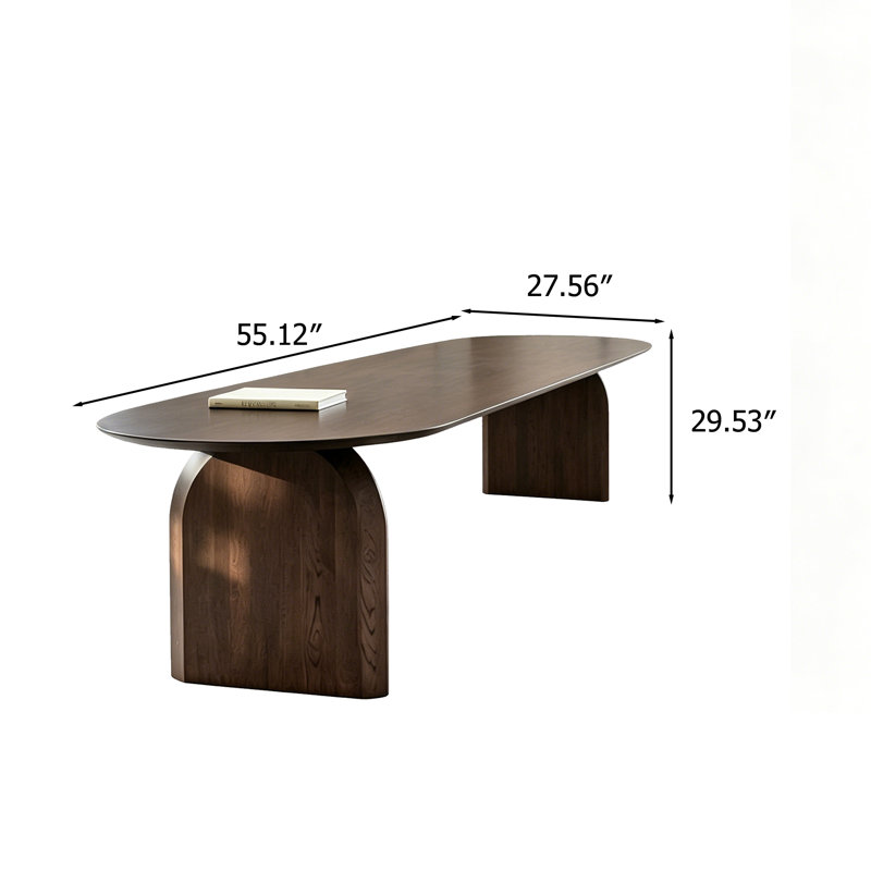 Table de salle à manger 55,12 "en bois de pin massif Wabi-Sabi avec plateau ovale courbé et base arquée - Table minimaliste pour la salle à manger Homestay