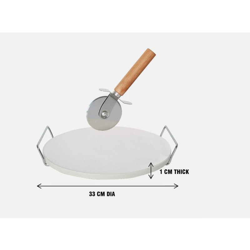 Annalyssa Pizza Stone Set 3Pc Includes Pizza Cutter & Wire Rack Multipurpose Ceramic Large