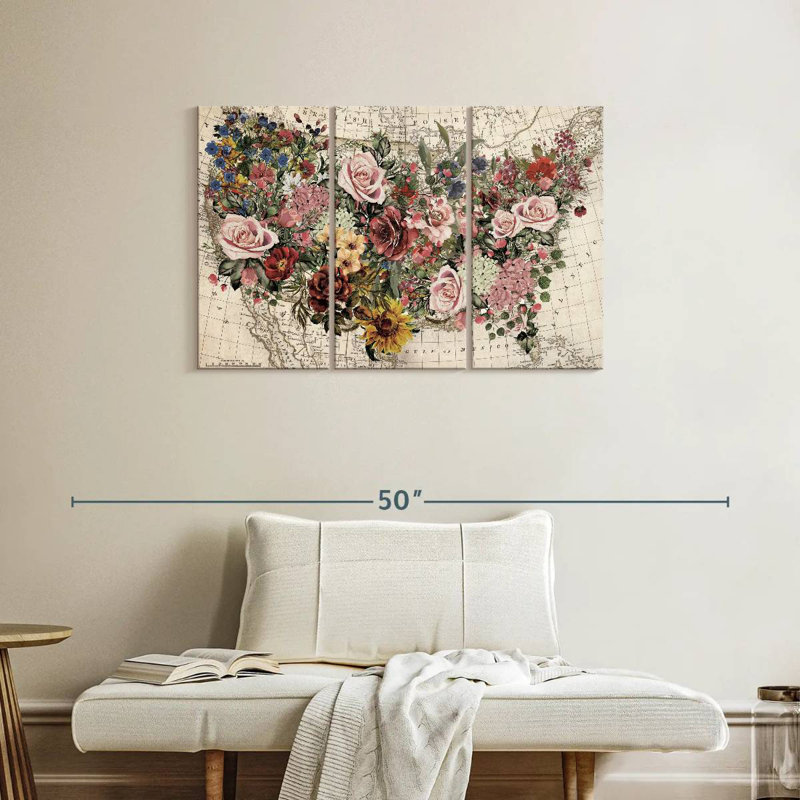 Aliaz Floral USA Map, 24" H x 38" W