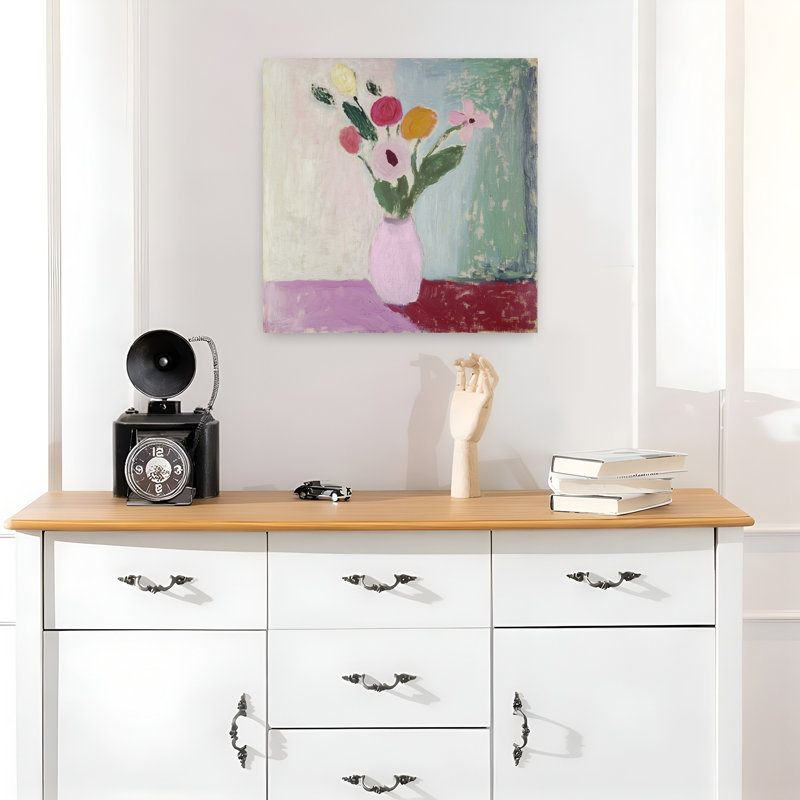 «Silent Arrangement», art mural romantique contemporain abstrait, H 18 po x l 18 po