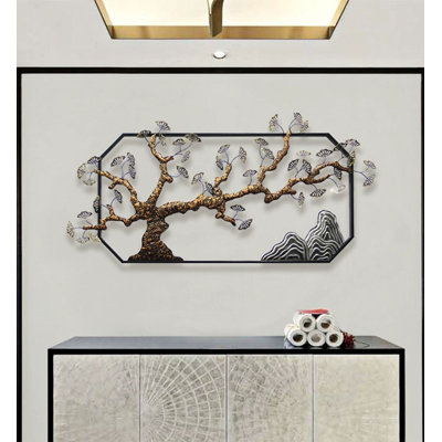 New Chinese-Style Three-Dimensional Ironwork Ginkgo Tree Wall Decoration