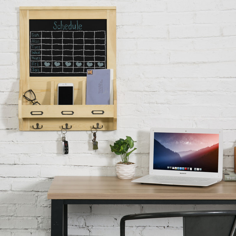 Wall Organiser with Key Hooks, Light Brown
