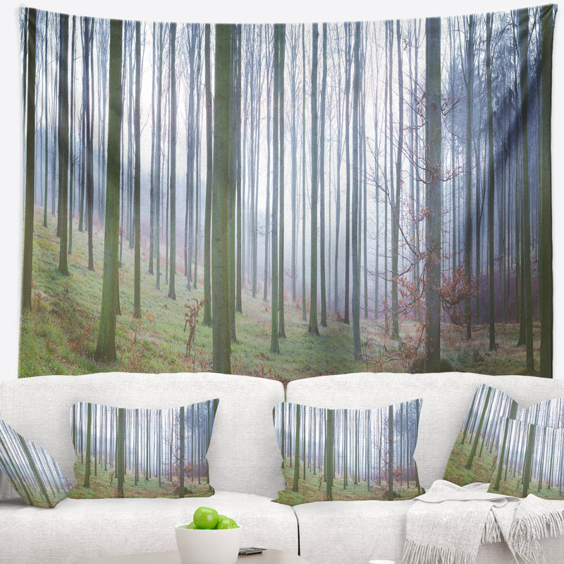 Tapisserie panoramique forêt d'automne avec troncs d'arbres, H 78 po x l 92 po