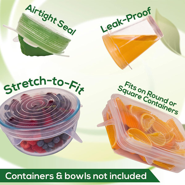 Food Safe Reusable Silicone Stretch and Seal Lids, 7-pc set Food