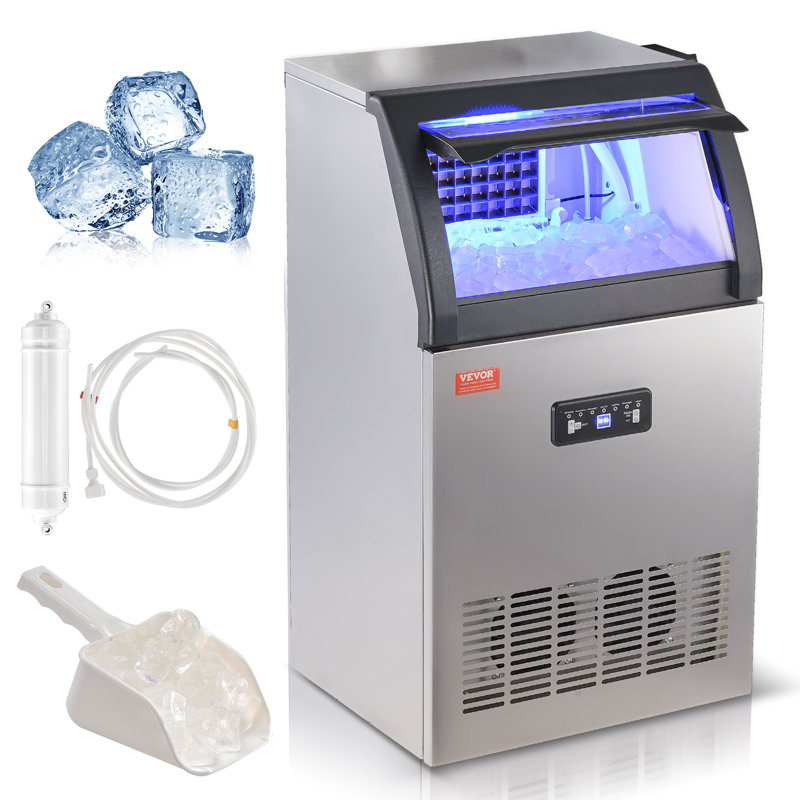 VEVOR Silver Stainless Steel Commercial Ice Maker with LED Display