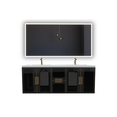 Ensemble de meuble-lavabo double mural 60 "avec miroir Pallab