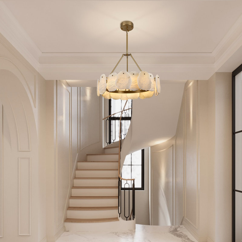 24" Dimmable Led Alabaster Chandelier Marble Drum Pendant Lights