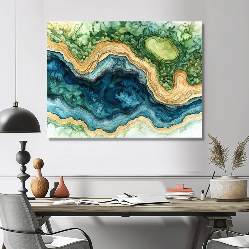 Abstrait parcours de golf «Horizon II», impression d'art mural en métal moderne, H 34 po x l 44 po