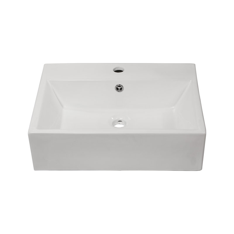 21" L x 16.5" W Wall Mounted Bathroom Sink Rectangular Wall Hung White Ceramic Sink with Faucet Hole