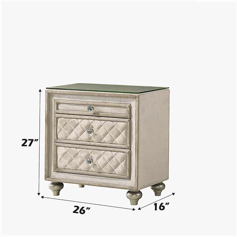 Table de chevet en velours beige Lucienne