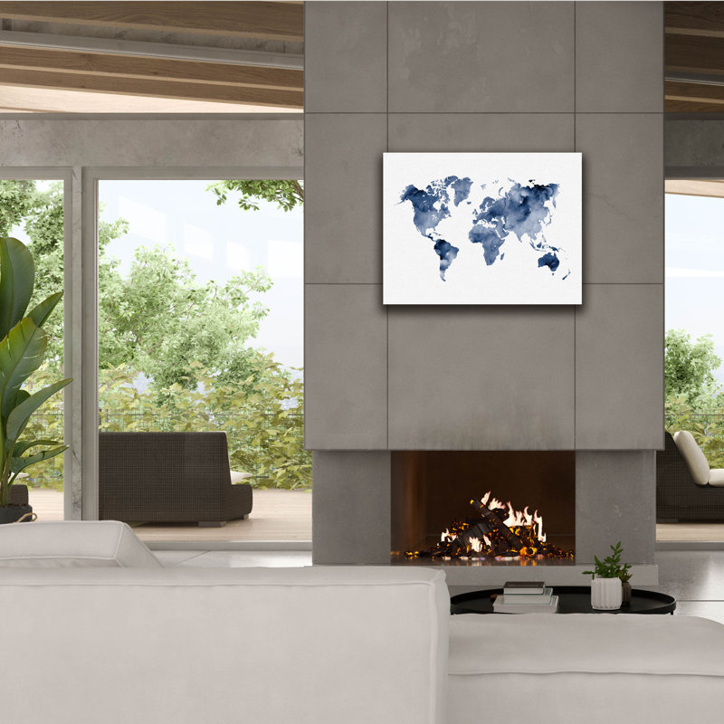 Epic Graffiti 'Indigo World Map' by Brandon Wong Canvas Wall Art, 34" x 26", H 26 po x l 34 po x P 1,5 po