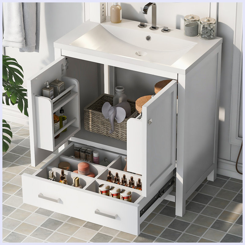 Meuble-lavabo moderne avec lavabo simple et tiroir, Blanc