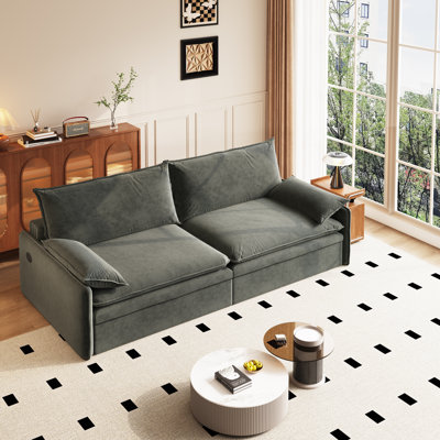 4-Seat Convertible Sleeper Sofa Bed - Chenille Fabric, Deep Seat, Modern Cloud Sofa With Storage, USB Port & 2-In-1 Pillow, Pull-Out Sleeper For Living Room,Apartment,Bedroom,Dark Grey